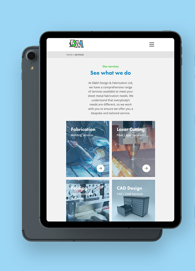 D&M Design & Fabrication Website Mockup on iPad
