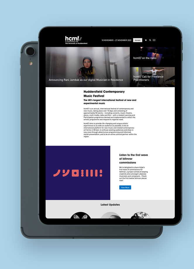hcmf// website mockup on iPad