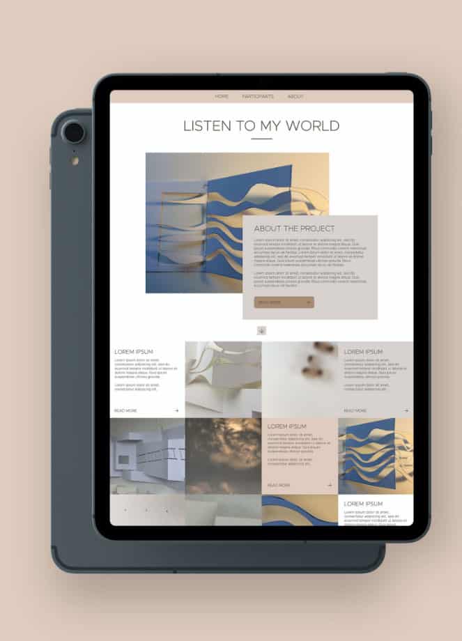 Listen to my World website mockup on iPad